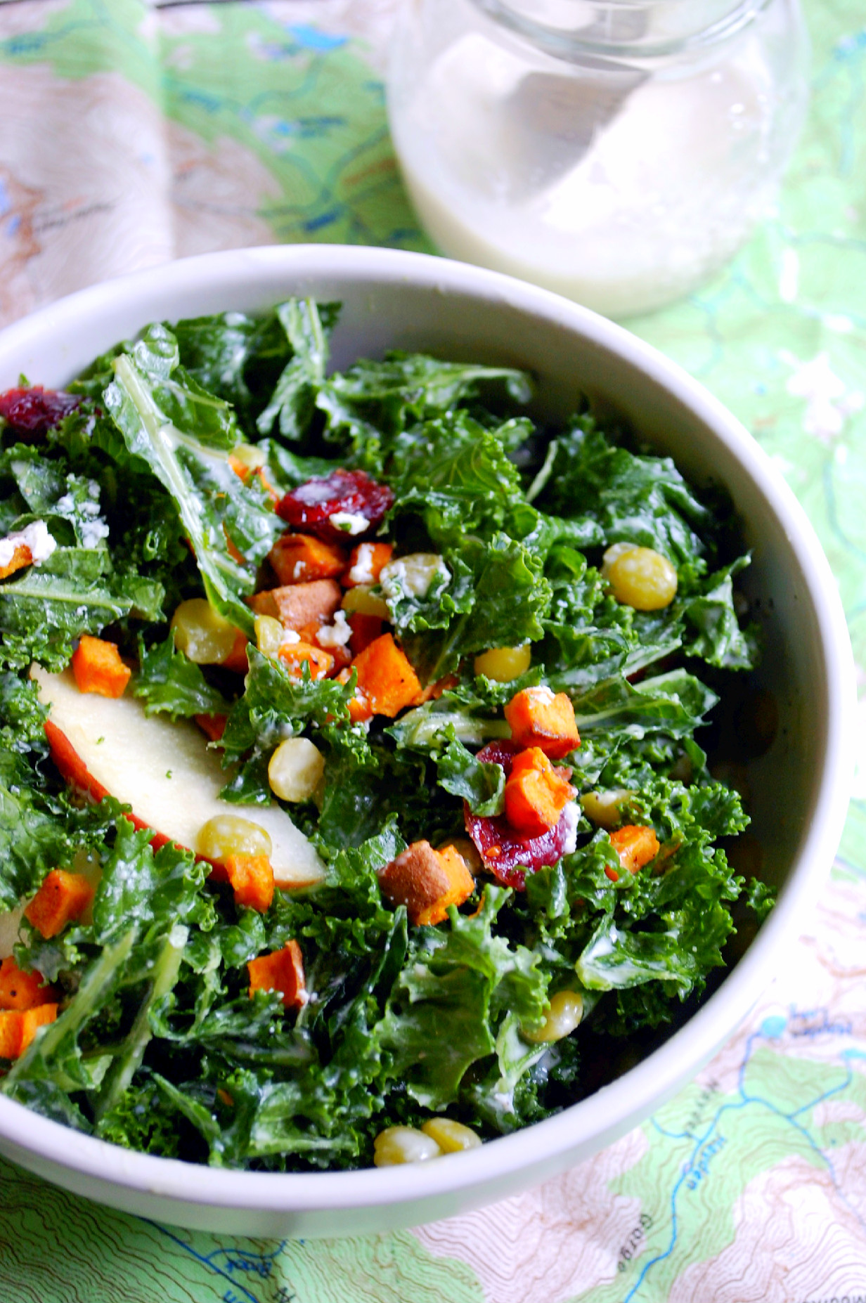 Fall Harvest Kale Salad with a Creamy Tahini Dressing