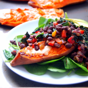 Smashed Sweet Potatoes with Kale and Black Beans - a quick weeknight dinner for 4! | Uproot from Oregon