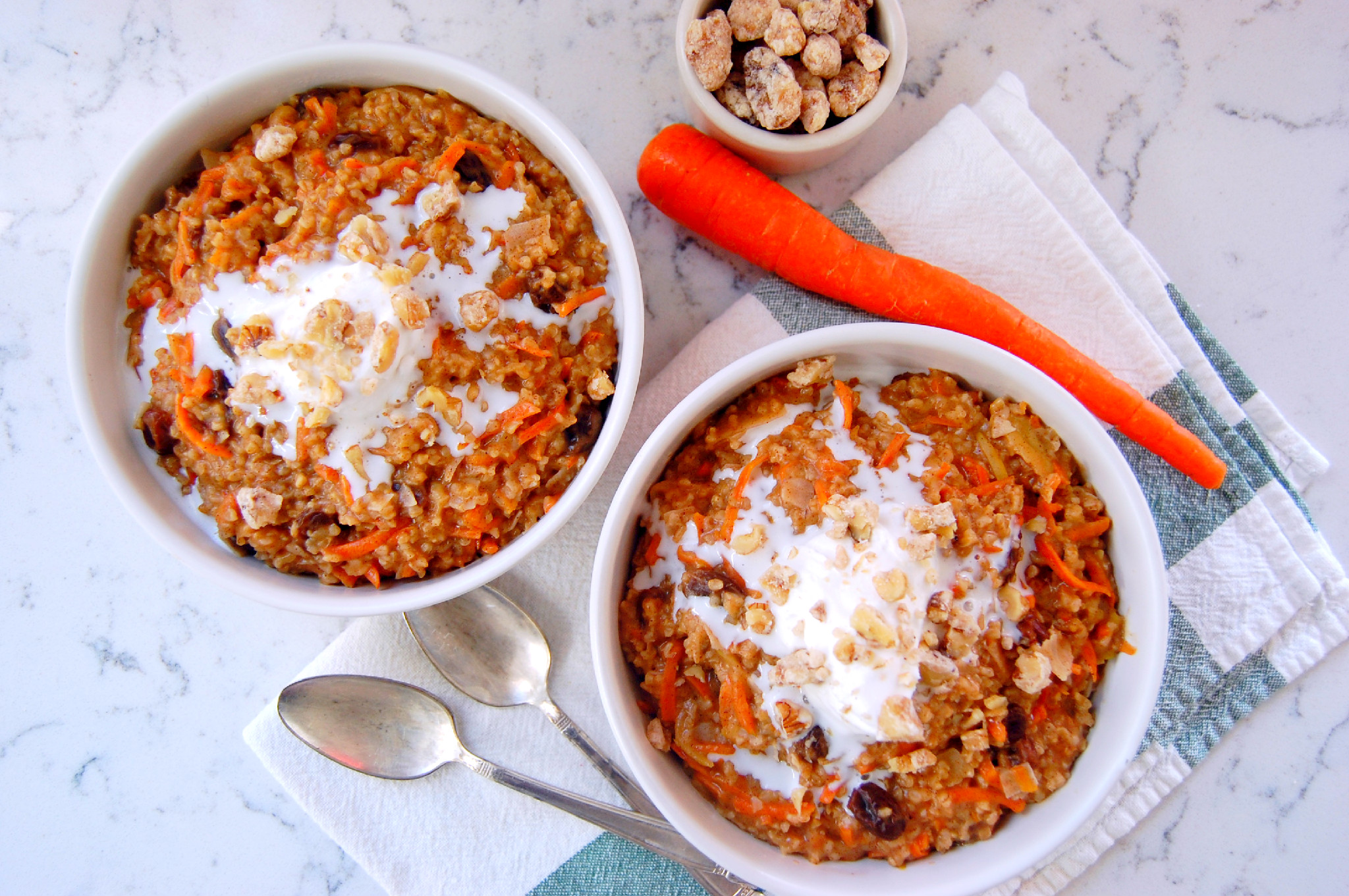 Spiced Carrot Steel-Cut Oatmeal with Apples, Raisins, Coconut, and Walnuts | uprootfromoregon.com