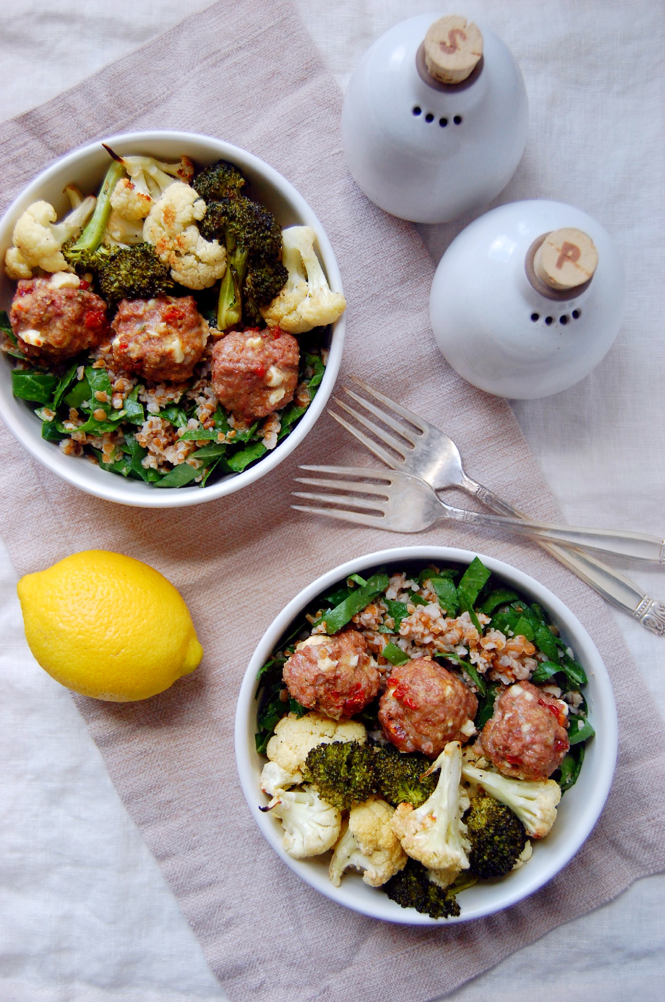 Roasted Vegetable Bulgur Wheat Bowl with Lamb Meatballs - a great spring dinner recipe! | UprootKitchen.com