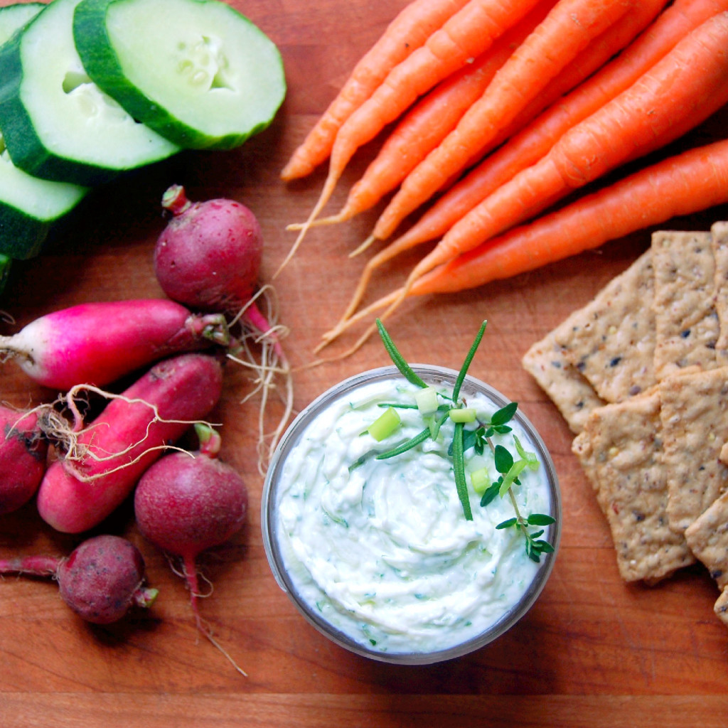 A delightful veggie plate spread with a recipe for Greek Yogurt Dip for Veggies - a healthy twist on a cream-cheese laden favorite! | uprootkitchen.com