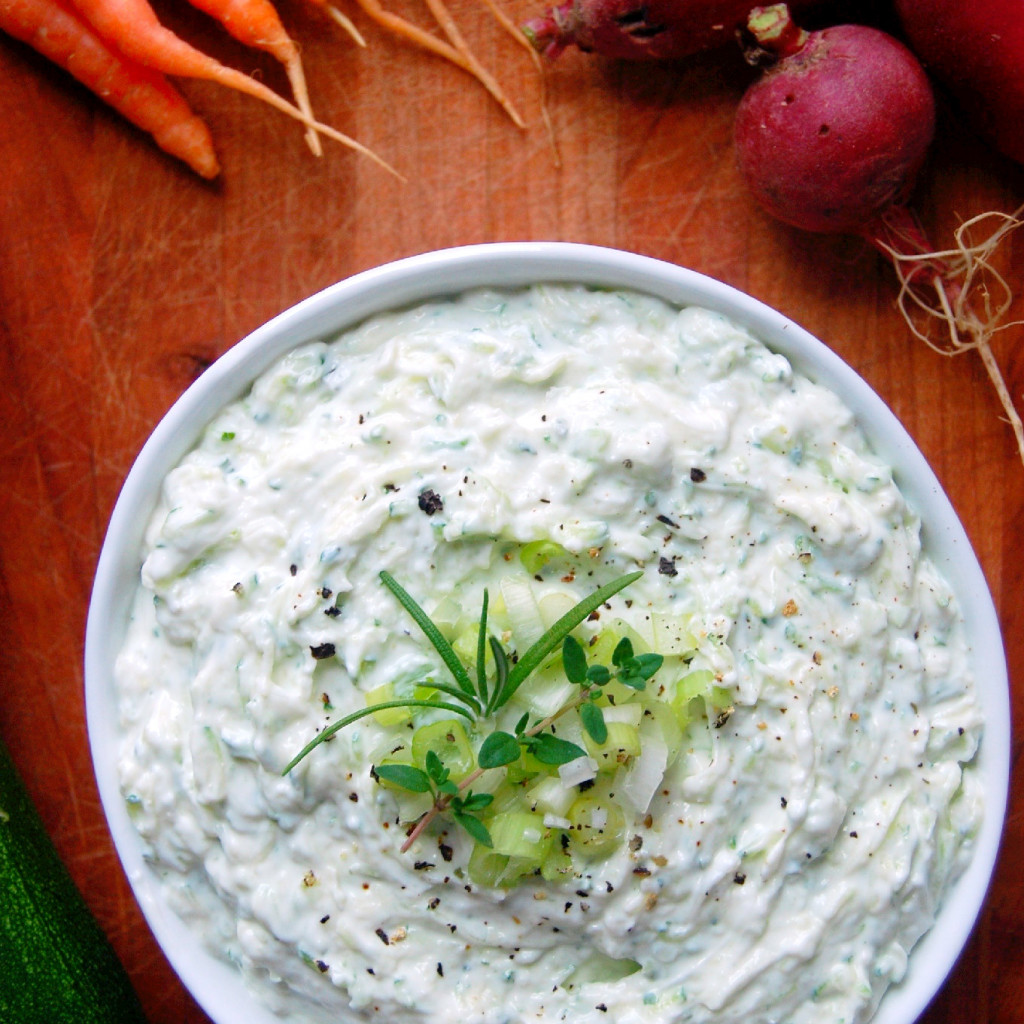 Greek Yogurt Veggie Dip with Grated Zucchini - a perfect summer appetizer or use for your zucchini! #glutenfree #vegetarian | uprootkitchen.com