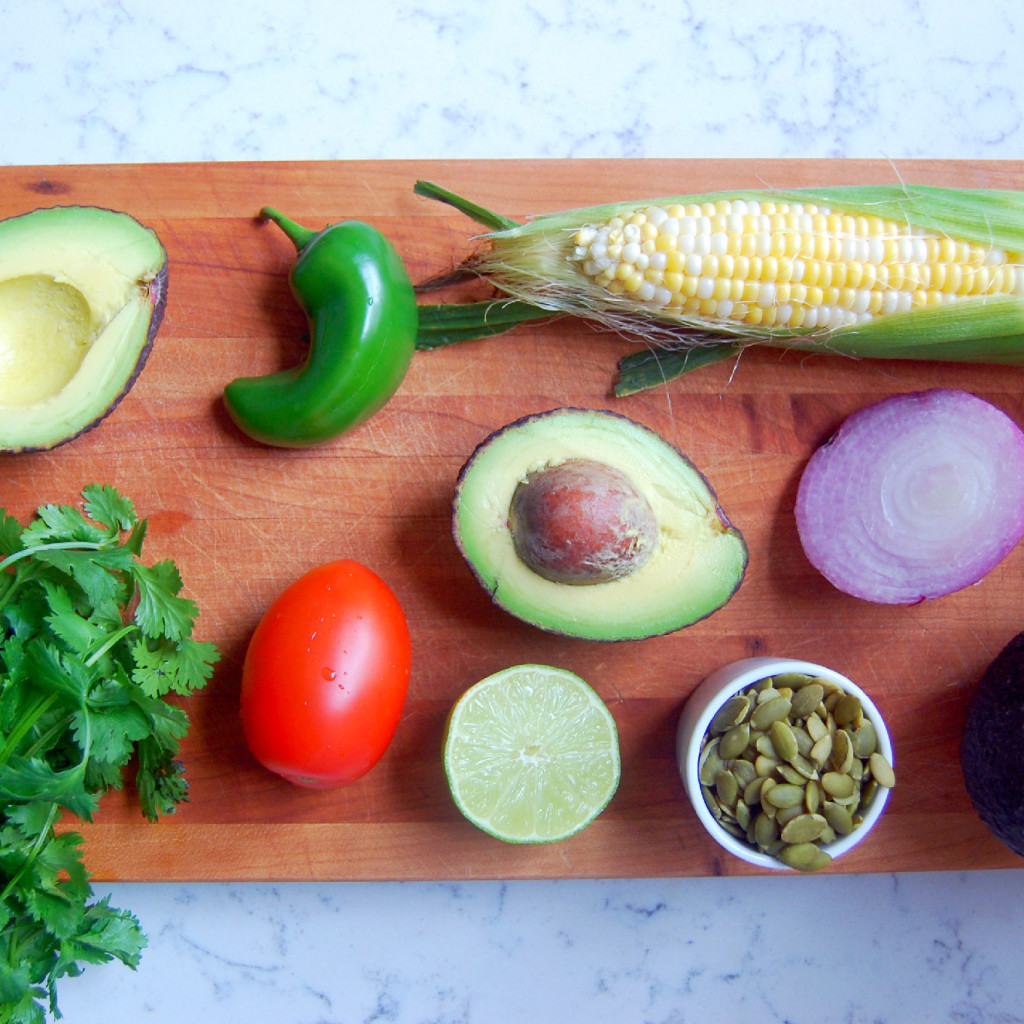 Ingredients for Chunky Sweet Corn Guacamole with Pepitas | uprootkitchen.com
