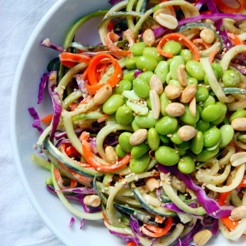Peanut Zucchini Noodle Salad with Carrots, Cabbage, and Edamame | uprootkitchen.com
