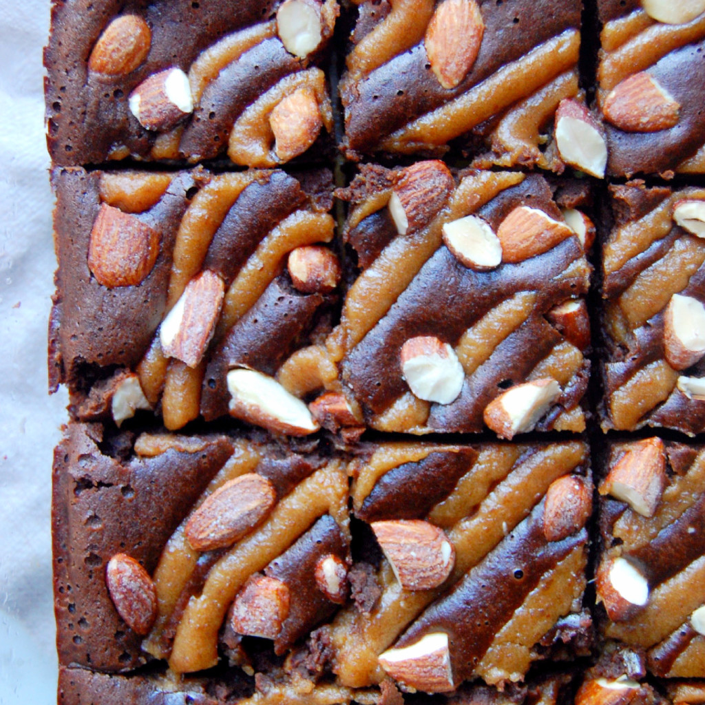 Salted Caramel Black Bean Brownies - a perfect fudgy treat, topped with date caramel and chopped almonds | uprootkitchen.com #glutenfree