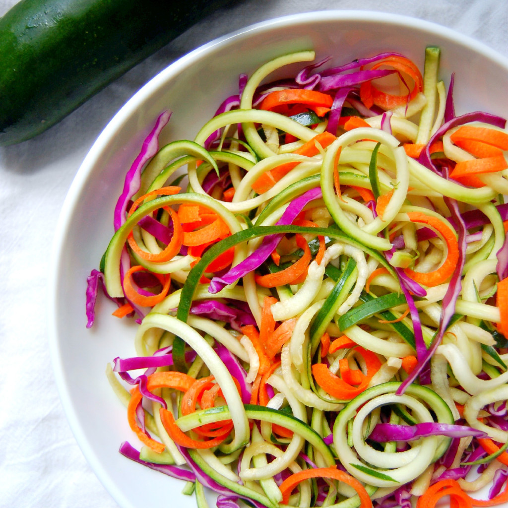 Zucchini Carrot and Cabbage Noodles for a Thai Salad | uprootkitchen.com
