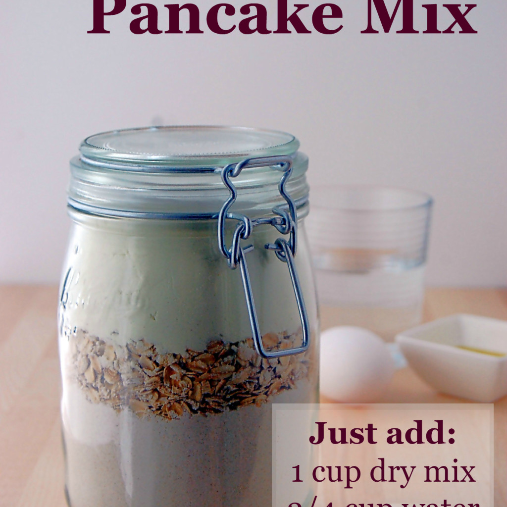 Mix up a jar of this Wholegrain Buttermilk Pancake Mix, and then all you need is a bit of water, an egg, and oil to make perfect pancakes.