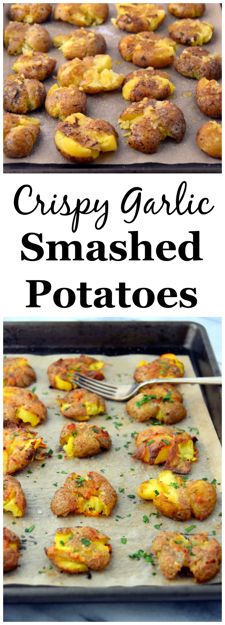 Crispy Garlic Smashed Potatoes - a simple 4 ingredient recipe for the best side dish! | uprootkitchen.com