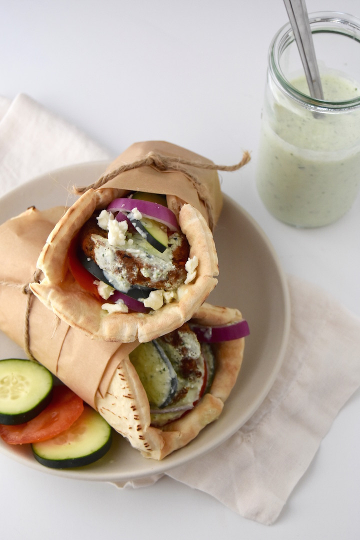 Greek Veggie Pita Sandwich with Parsley Tzatziki