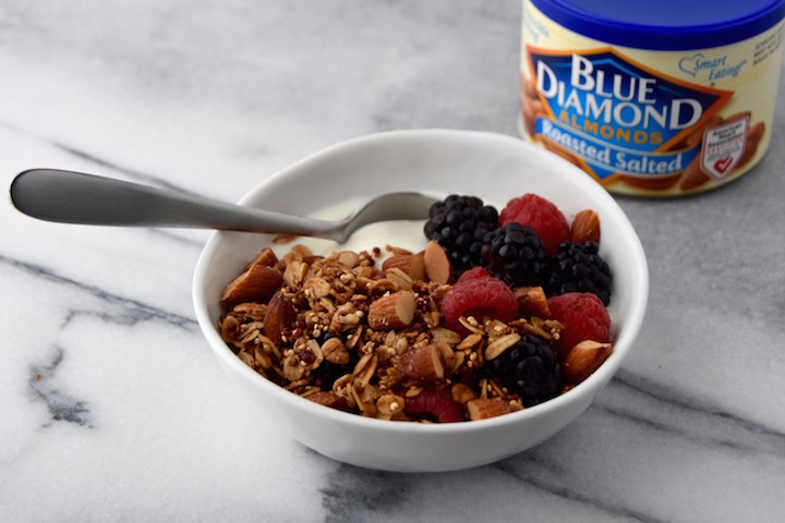 This Quinoa Almond Crunch Granola is perfect over a bowl of yogurt or a thick smoothie. | uprootkitchen.com