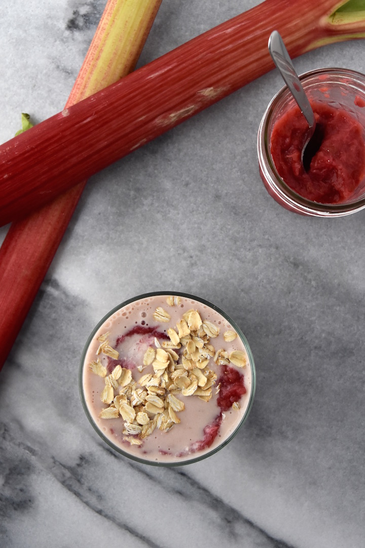 Rhubarb Oat smoothie is a great breakfast or snack. | uprootkitchen.com