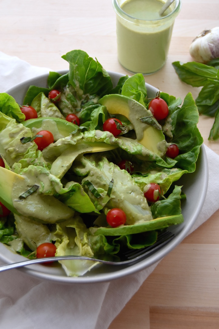 Little Gem Salad with Basil Yogurt Dressing | uprootkitchen.com