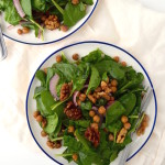 Warm Spinach Salad with Rosemary Roasted Walnuts and Chickpeas