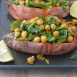 Warming Chickpea Stuffed Sweet Potatoes with Baby Kale