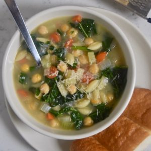 Easy weeknight recipe for Chickpea and Pasta Soup with Greens | uprootkitchen.com